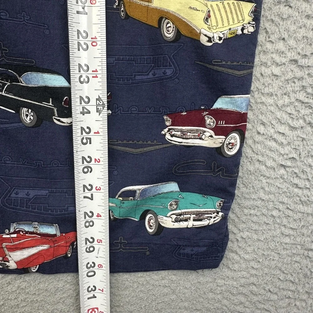 David Carey Shirt Mens‎ Medium Navy Hawaiian Aloha Camp Chevrolet Classic Cars